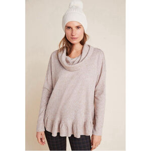 Anthropologie Maeve Top Cowl Neck Addie Ruffled Hacci Taupe Knit Sz. M